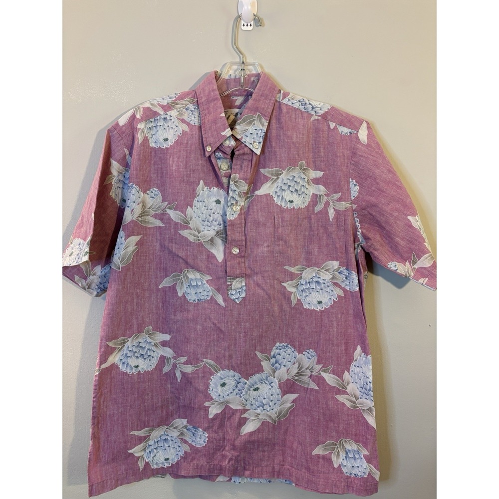 VTG ROSS SUTHERLAND Pink Floral Hawaiian Popover‎ Shirt S 60's Honolulu